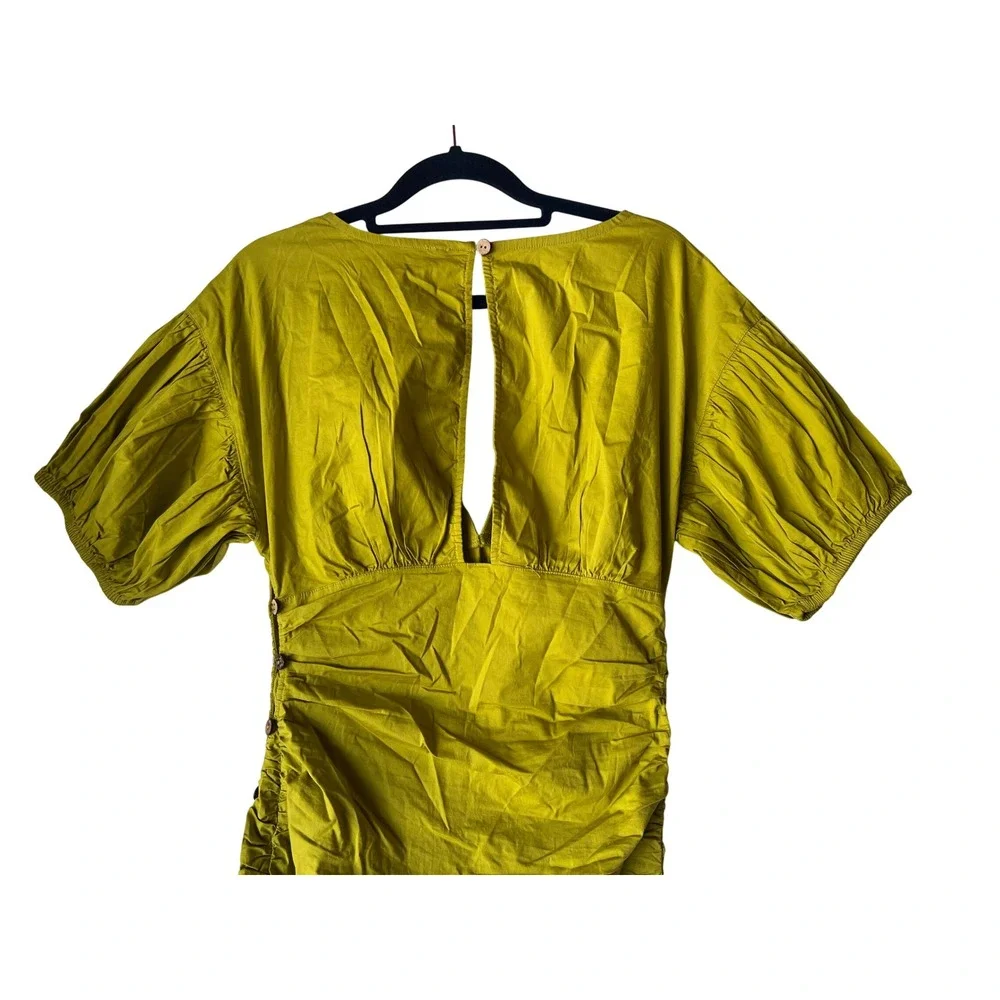 Free People Tastemaker Mini Buttondown V Neck Ruched Puff Sleeve Dress Small - Picture 7 of 12